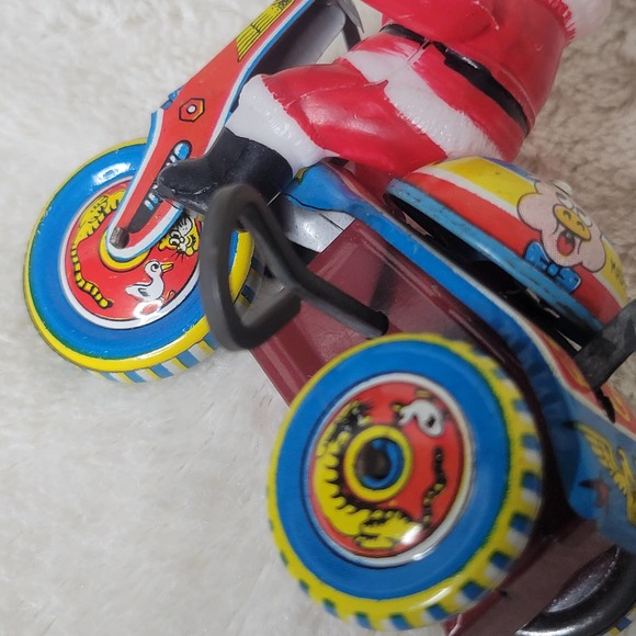 VTG Japan Mechanical WindUp Tin Celluloid Bell Toy Santa Bike Tricycle✨️WORKS - Picture 7 of 13